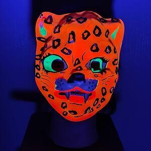 Vintage Ben Cooper Child's Mask Leopard Black Light Glow Rare Halloween Day Glow